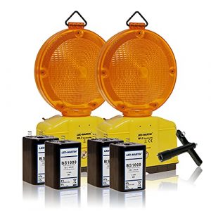 LED-MARTIN® 2er Sparset Warnleuchte – gelb – automatische TAG/Nachtschaltung – Blinklicht – Warnleuchten – Baustellenleuchte – Straßenbau – Absicherung – Straßenverkehr – Absperrtechnik