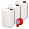 plasteo 3 x 25 Liter Getränke- Wasserkanister Natur | mit 1 Hahn und 3 Schraubdeckel (DIN 61) | Lebensmittelecht | Tragbar | Indoor und Outdoor | BPA Frei
