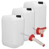 plasteo 3er Stück Set: 25 Liter Getränke- Wasserkanister Natur mit Hahn, Schraubdeckel und flexiblem Ausgießer (DIN 61) | Lebensmittelecht | Tragbar | Indoor und Outdoor | BPA Frei