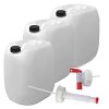3er Stück Set: 30L Getränke- Wasserkanister Natur mit Hahn, Schraubdeckel und flexiblem Ausgießer (DIN 61) | Lebensmittelecht | Tragbar | Indoor und Outdoor | BPA Frei