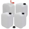 plasteo 4er Set: 10 Liter Getränke- Wasserkanister Natur mit 1 Hahn und 4 Schraubdeckel (DIN 45) | Lebensmittelecht | Tragbar | Indoor und Outdoor | BPA Frei