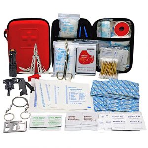 TRSCIND Erste-Hilfe-Set, Survival Kit mit Taschenlampe Feuerstahl und Rettungsdecke 130-teilig