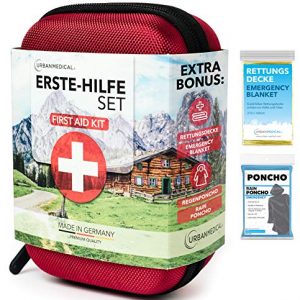 URBAN MEDICAL Premium Erste Hilfe Set aus Deutschland DIN 13167 + Regenponcho + Rettungsdecke | Camping Sport Reisen
