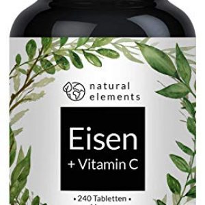 Eisen mit 40mg natürlichem Vitamin C – 240 Tabletten – Premiumrohstoff: Eisenbisglycinat (Eisen-Chelat) – Ohne Magnesiumstearat, vegan