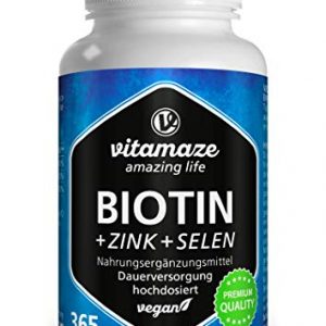 Biotin hochdosiert 10.000 mcg + Selen + Zink für Haarwuchs, Haut & Nägel – Der VERGLEICHSSIEGER* – 365 vegane Tabletten für 1 Jahr, Nahrungsergänzung ohne Zusatzstoffe, Made in Germany