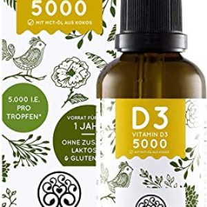 NATURE LOVE® Vitamin D3 5000 (50ml flüssig) – Mehrfacher Sieger 2020* – Laborgeprüfte 5000 I.E. pro Tropfen – Hochwertig: sehr hohe Stabilität – Hochdosiert, in Deutschland produziert