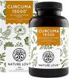NATURE LOVE® Curcuma Extrakt – Curcumin Gehalt einer Kapsel entspricht dem von ca. 15.000mg Kurkuma – Hochdosiert mit 95% Extrakt – Laborgeprüft, vegan