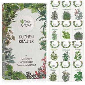 Kräuter Samen Set von OwnGrown, 12 Sorten Küchenkräuter als praktisches Kräutersamen Set, Gewürzsamen und Kräuterset für Küche und Balkon, 12er Box