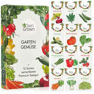 Gemüse Samen Set von OwnGrown, 12 Sorten Premium Gemüse Saatgut, Gemüse anbauen im Garten oder Hochbeet, Gemüsesamen Sortiment im praktischen 12er Gemüseset