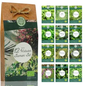 Kräuter Samen Set – 12 Sorten Bio Samen für Bio Küchenkräuter. Perfektes Kräuterset für Küche und Balkon; ideal als Geschenk für Frauen und Männer