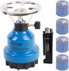 Campingkocher E190 Gaskocher Metall mit 4X Gas (Blau)
