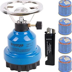 Campingkocher E190 Gaskocher Metall mit 4X Gas (Blau)