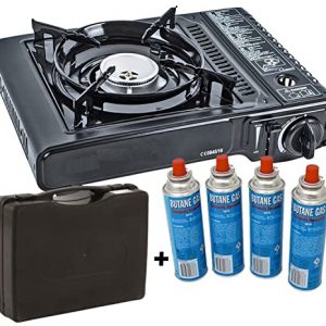 StyleKiste Gaskocher mit 8 Gaskartuschen Campingkocher 1-flammig max. Leistung 2,5 KW