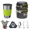 Odoland Camping Geschirr Set 9-teiliges Outdoor Kochgeschirr Aluminium Camping Töpfe Becher Faltbare Besteck Mini Campingkocher für Outdoor Picknick Wandern