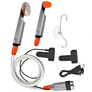Qbuds Tragbare Campingdusche, kompakte Duschpumpe mit Zwei abnehmbaren USB-Akkus, Handbrause für Camping, Wandern, Reisen, Notfälle (2 Batterien)
