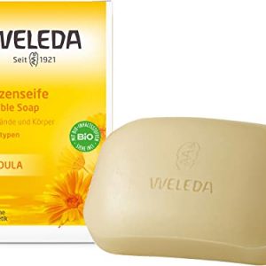 WELEDA Calendula Pflanzenseife, vegane Naturkosmetik Seife mit ätherischen Ölen reinigt und pflegt die Haut besonders sanft, erzeugt einen cremigen Schaum (1 x 100 g)
