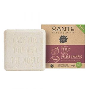 Festes Shampoo von SANTE Naturkosmetik, Glanz-Pflege Shampoo Bar mit Bio-Birkenblatt & pflanzlichem Protein, Für natürlich gesundes Haar, Wie eine Haarseife, Zertifiziert & Vegan, 60 g