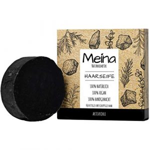 Meina Naturkosmetik – Schwarze Haarseife mit Aktivkohle gegen Schuppen und fettiges Haar, Vegan Shampoo Bar, festes Shampoo – Palmölfrei, Plastikfrei (1 x 80 g)