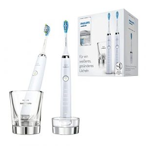 Philips Sonicare DiamondClean Elektrische Zahnbürste Doppelpack HX9327/87 – 2 Schallzahnbürsten mit 5 Putzprogrammen, Timer & Ladeglas – Weiß