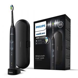 Philips Sonicare ProtectiveClean 4500 elektrische Zahnbürste HX6830/53 – Schallzahnbürste mit 2 Putzprogrammen, Andruckkontrolle, Timer & Reise-Etui – Schwarz