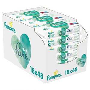 Pampers Aqua Pure Feuchttücher 18 Packungen Mit Je 48 Stk.= 864 Feuchttücher Mit 99% Purem Wasser, Dermatologisch Getestet