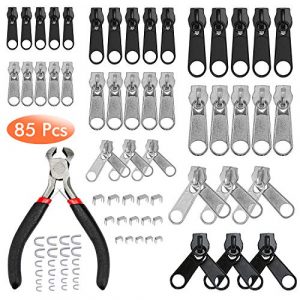 Zaleonline 85 STK Ersatz Reißverschluss Set Reißverschluss Reparatur Set 3mm 5 mm 8mm Metall Reißverschluss mit installieren Zange für Jacken Taschen Zelte Gepäck Schlafsack Koffer