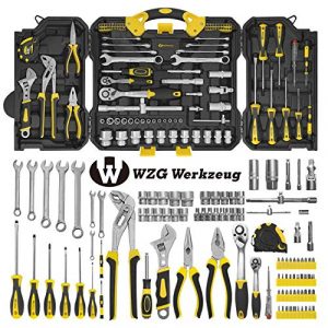 WZG Werkzeug 99 teilig Werkzeugset im Koffer, Chrom Vanadium Steckschlüssel Set mit starker Tragetasche