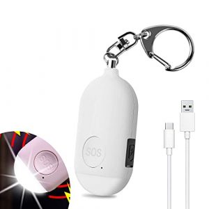 Shackcom Persönlicher Alarm 130dB USB Wiederaufladbar Taschenalarm mit LED Taschenlampe Funktion Wasserdicht Selbstverteidigung Sirene für Persönliche Sicherheit Frauen,Kinder,Senioren-Weiß