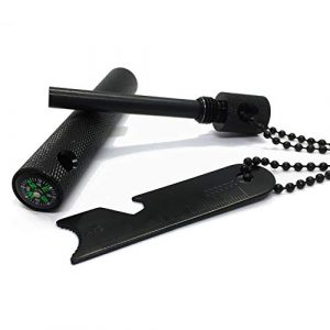 Rummershof Feuerstahl für Outdoor & Survival: Magnesium Feuerstarter mit Kette, Kompass und Gehäuse – Firestarter, Funkenstahl, Anzünder, Feuerstein, Fire Steel, Zündstahl + EIN gepflanzter Baum