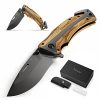BERGKVIST® Klappmesser K29 Titanium 3-in-1 Taschenmesser I Einhand-Messer mit Holzgriff I Outdoor-Messer für Camping & Wandern I Jagdmesser & Survival-Messer mit Gürteltasche & Schleifstein