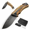 BERGKVIST® Klappmesser K30 Titanium Zweihandmesser I führen erlaubt I 3-in-1 Taschenmesser mit Holzgriff I Outdoor-Messer für Camping I Jagdmesser & Survival-Messer mit Gürteltasche & Schleifstein