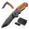 BERGKVIST® 3-in-1 Taschenmesser K20 Zweihand-Messer darf geführt Werden I scharfes Klappmesser I Survival Knife & Outdoor-Messer mit Holzgriff inkl. Schleifstein & Gürteltasche