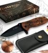 Le Flair® Kompass Messer – Outdoor Messer mit Holzgriff inkl. Kompass + Gürteltasche – Klappmesser – Survivalmesser mit Holz Gravur – Taschenmesser Einhandmesser mit 8,5cm langer Edelstahl Titanklinge