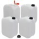 plasteo 4er Set: 10 Liter Getränke- Wasserkanister Natur mit 1 Hahn und 4 Schraubdeckel (DIN 45) | Lebensmittelecht | Tragbar | Indoor und Outdoor | BPA Frei