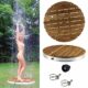 @tec runde Gartendusche Aussendusche aus massivem Teak-Holz, Mobile Bodendusche Campingdusche, Sauna- & Pool-Dusche rund mit Bodenplatte für den Garten, Outdoor Shower